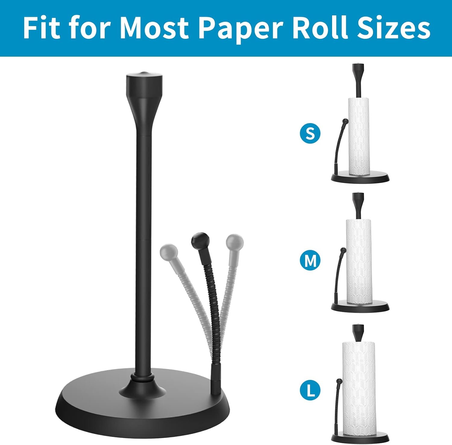 Toallero de papel negro multifunción para encimera con soporte para teléfono, soporte para toallas de papel fácil de rasgar con una mano con base