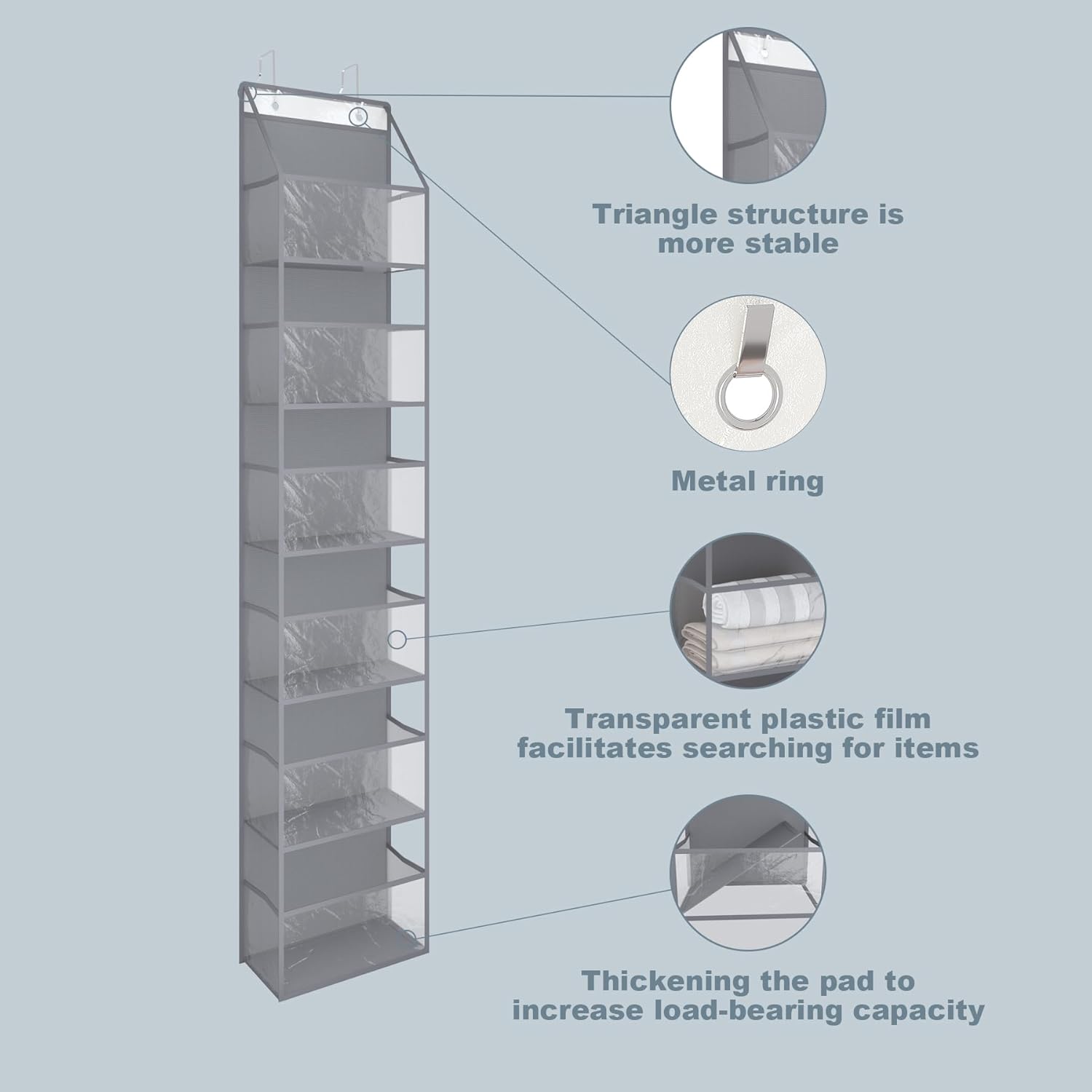 Organizador colgante de 6 estantes sobre la puerta con bolsillos de plástico transparente de gran capacidad, almacenamiento para ahorrar espacio