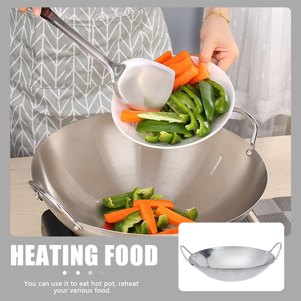 Happyyami Sartén de metal para wok, 2 piezas de acero inoxidable, sartén pequeña con doble mango antiadherente para estufas de gas eléctricas de