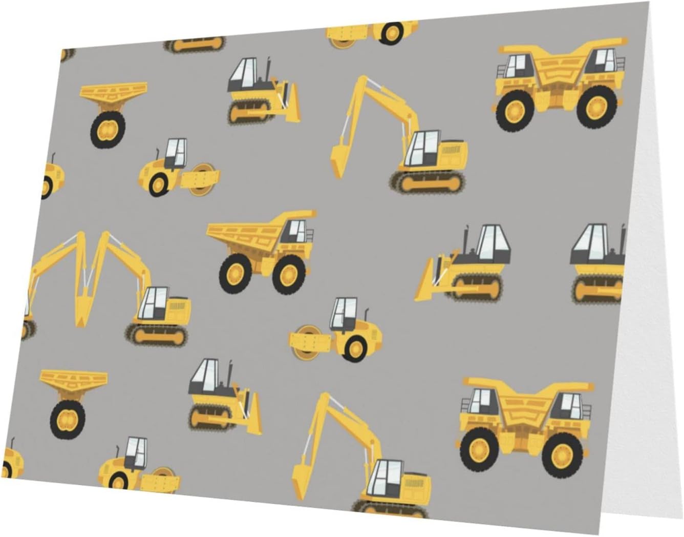 Los camiones de la construcción imprimen las tarjetas de felicitación del día de fiesta en blanco las tarjetas de la nota con los sobres