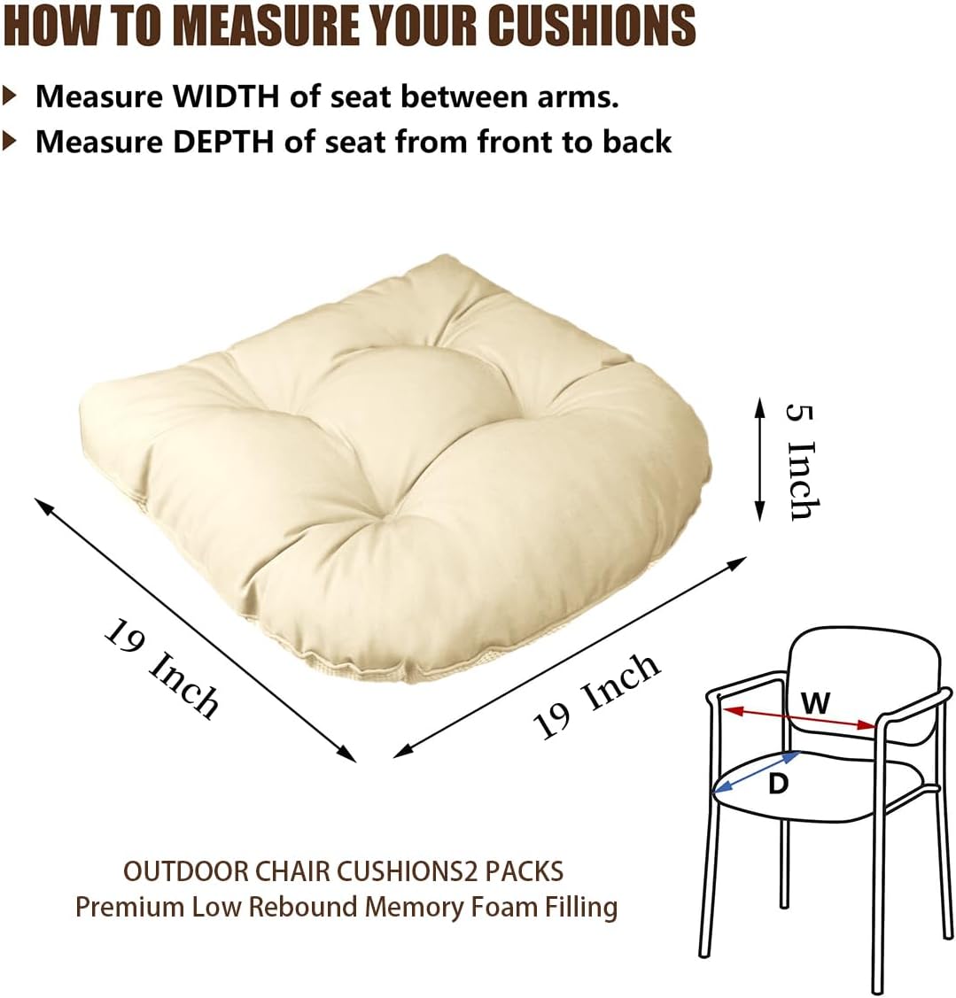 EAIMi Cojines para sillas de exterior, cojines de asiento impermeables para muebles de patio, juego de 2 cojines de espuma viscoelástica en forma de