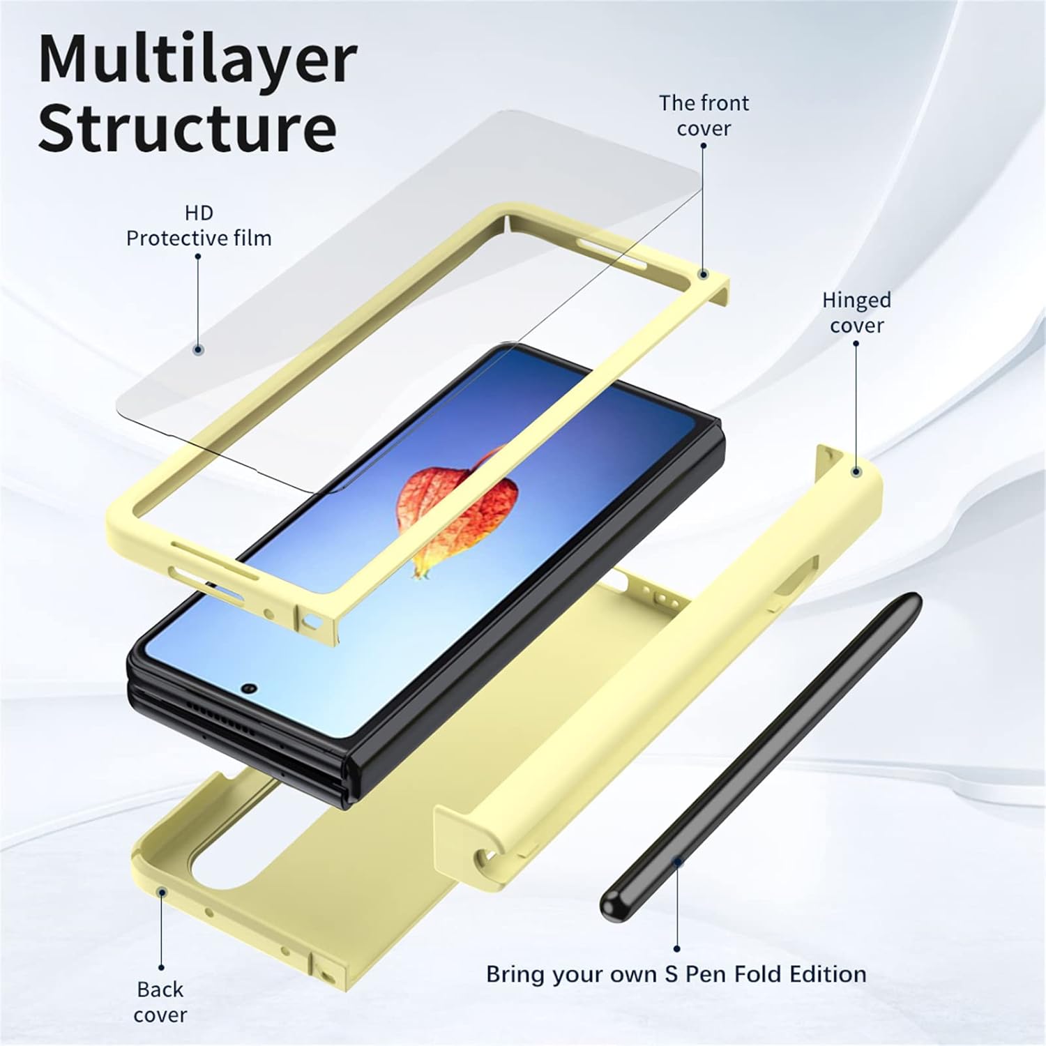 Funda para Galaxy Z Fold 4, soporte para bolígrafo con bisagra S, funda rígida de policarbonato integrado para S Pen de repuesto, compatible con