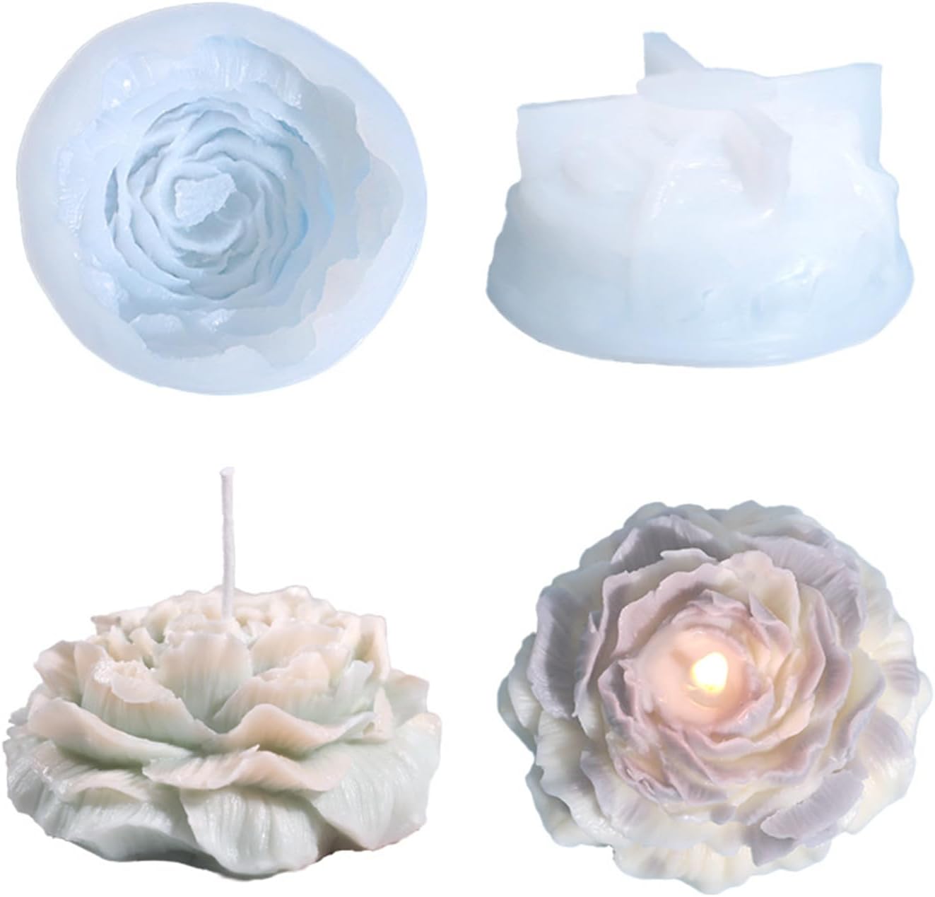 BIBABLYKE Molde de vela de silicona de peonía grande 3D, hecho a mano, creativo, flores, aromaterapia, yeso, resina, suministros para hacer jabón,