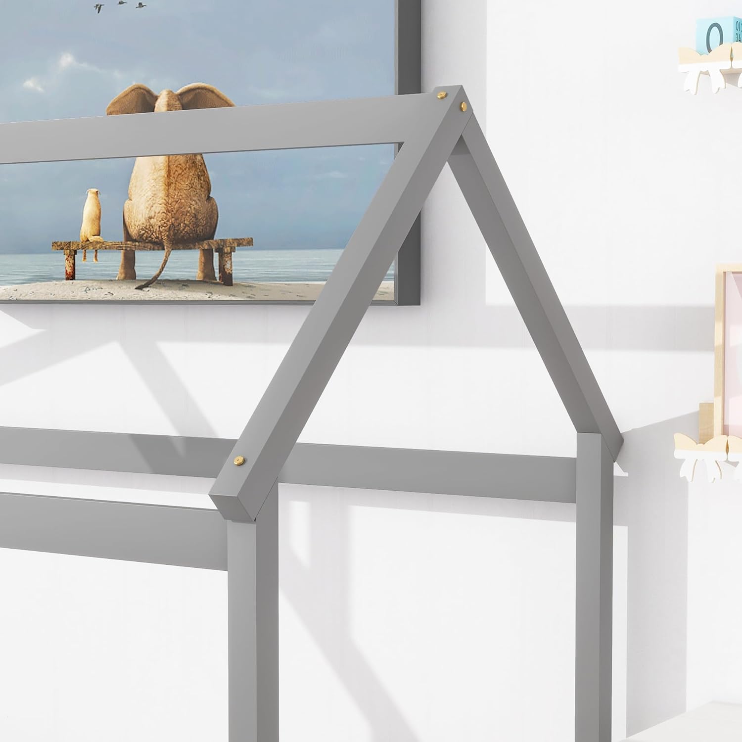 CITYLIGHT Base de cama de suelo de tamaño individual para niños, cama Montessori de madera con rieles y listones en forma de valla, cama individual