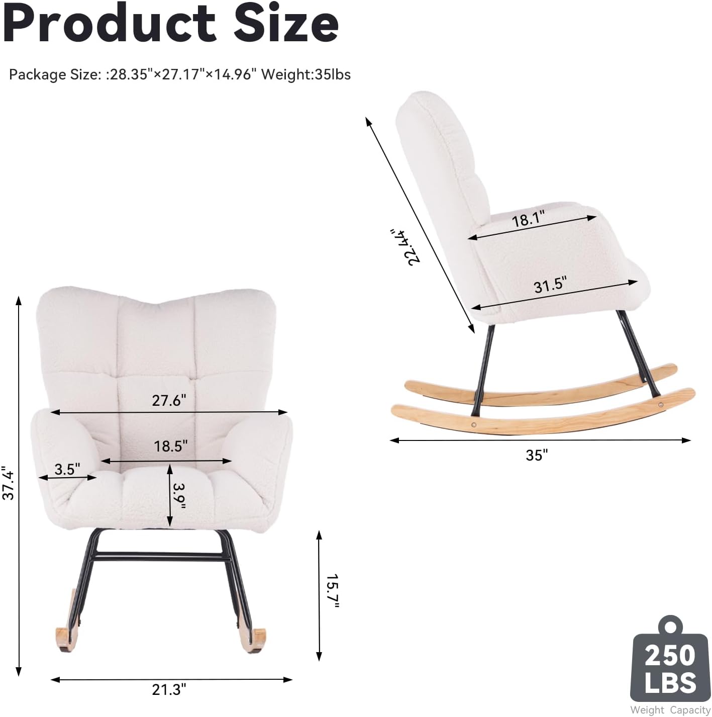 Mecedora para guardería, silla decorativa tapizada de peluche, cómoda silla de lectura, sillón mecedor con respaldo alto para guardería, dormitorio,