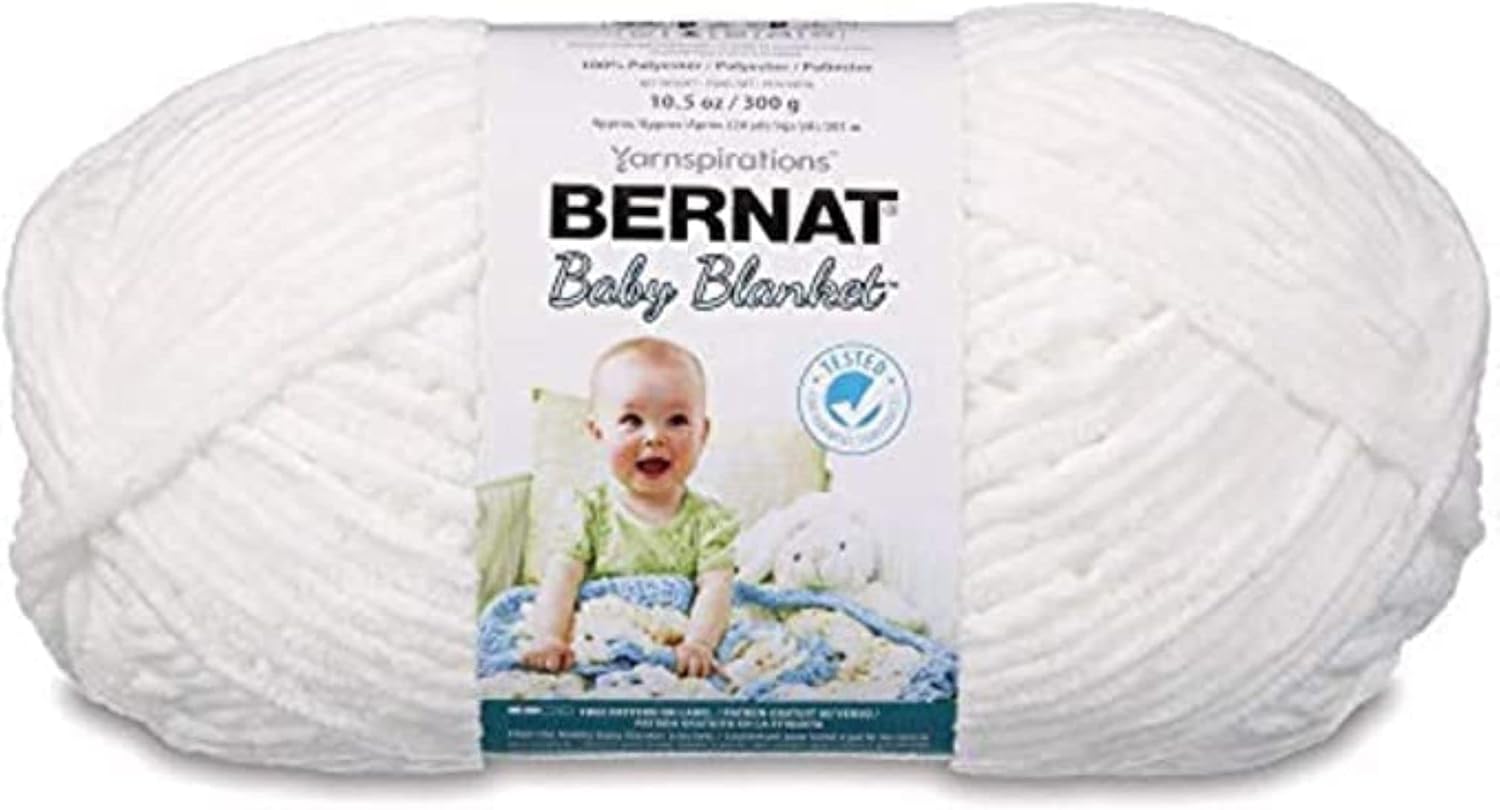 Bernat BABY BLANKET BB – Hilo blanco  1 paquete de 10.5 onzas  Poliéster  #6 súper voluminoso  220 yardas  Tejidoganchillo