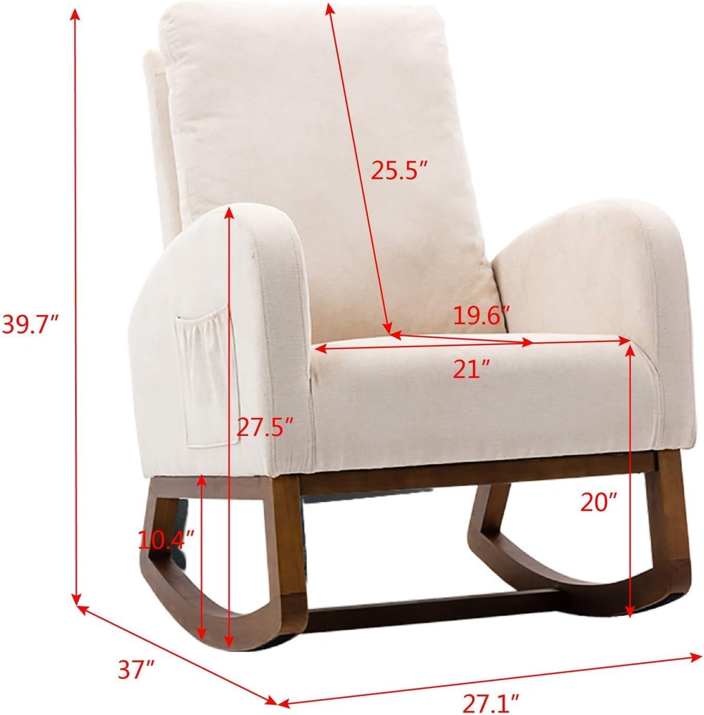 Mecedora Dolonm, estilo de mediados de siglo, moderna tapizada, con respaldo alto, para cuarto de bebé o sala de estar (beige)
