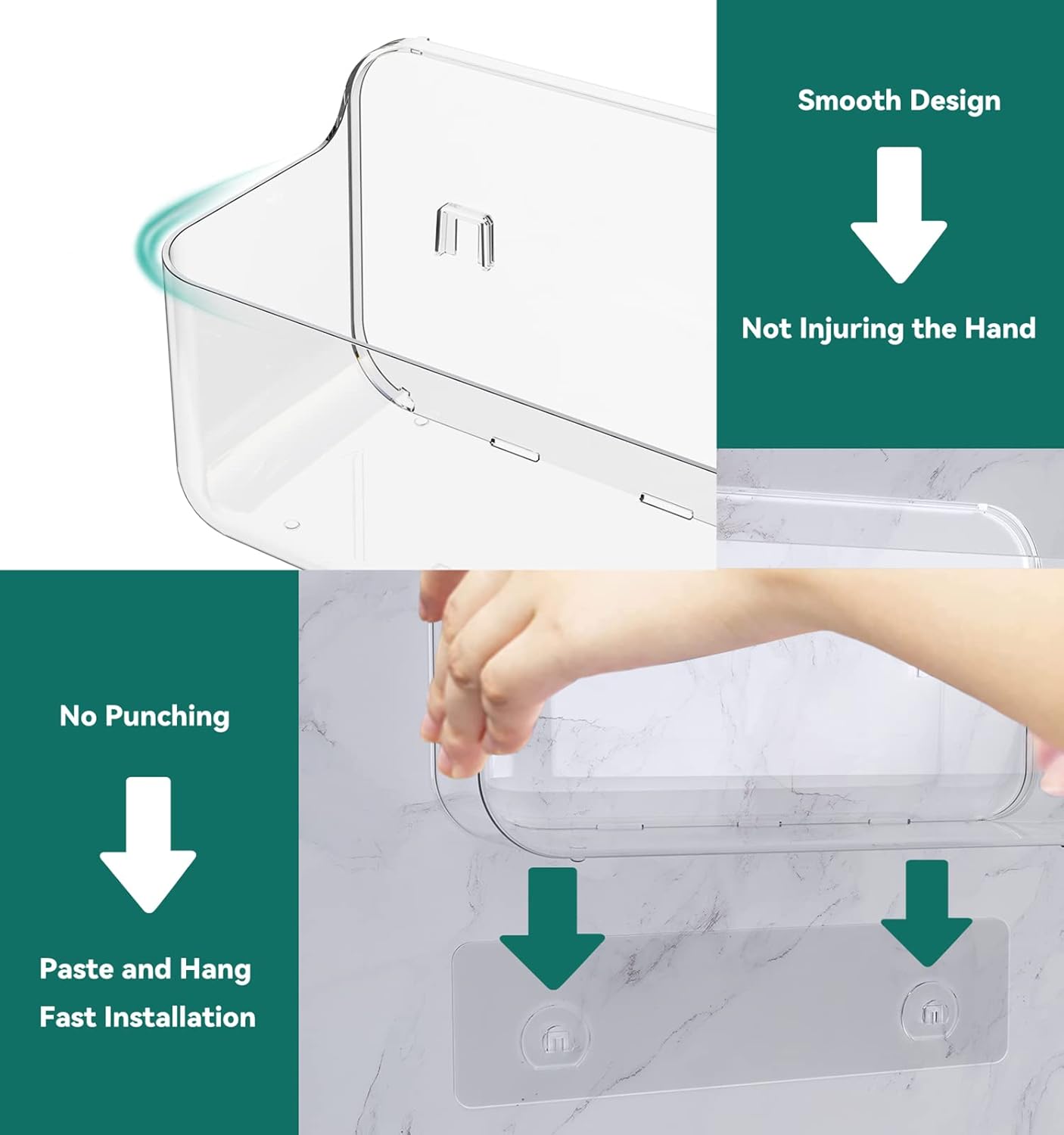 Organizador de ducha de acrílico transparente adhesivo para baño, transparente, sin perforaciones, montaje en pared, almacenamiento para ducha