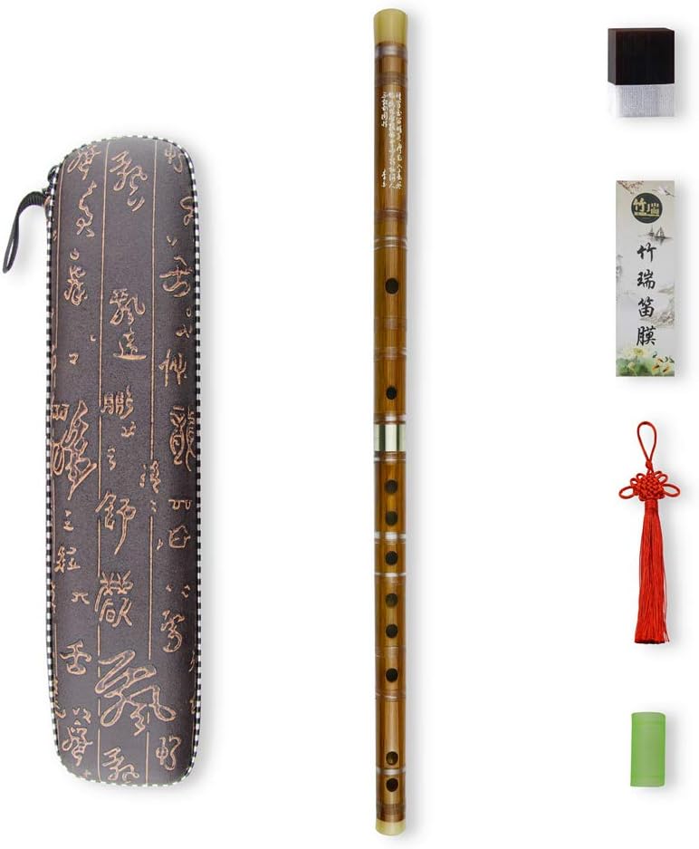 Flauta Dizi (clave de C, D, E, F, G), de bambú amargo, negra, para principiantes y profesionales, con juego de membrana, pegamento y protector. Este