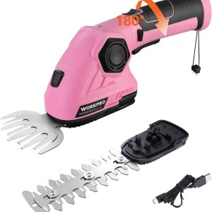WORKPRO Pink Cordless Grass Shear & Shrubbery Trimmer – 2 in 1 Handheld Hedge Trimmer 7.2V Electric Grass Trimmer Hedge ShearsGrass Cutter 2.0Ah WORKPRO Pink Cordless Grass Shear & Shrubbery Trimmer – 2 in 1 Handheld Hedge Trimmer 7.2V Electric Grass Trimmer Hedge ShearsGrass Cutter 2.0Ah