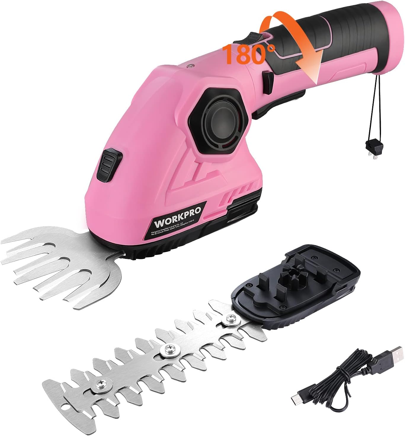 WORKPRO Pink Cordless Grass Shear & Shrubbery Trimmer – 2 in 1 Handheld Hedge Trimmer 7.2V Electric Grass Trimmer Hedge ShearsGrass Cutter 2.0Ah