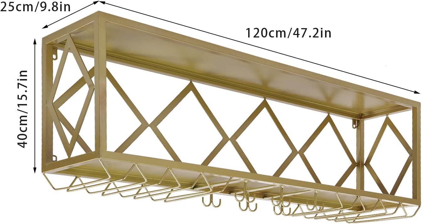 Estantes de vino montados en la pared, estantes flotantes para copas de vino invertidas, soporte multifuncional para botellas de hierro, estante