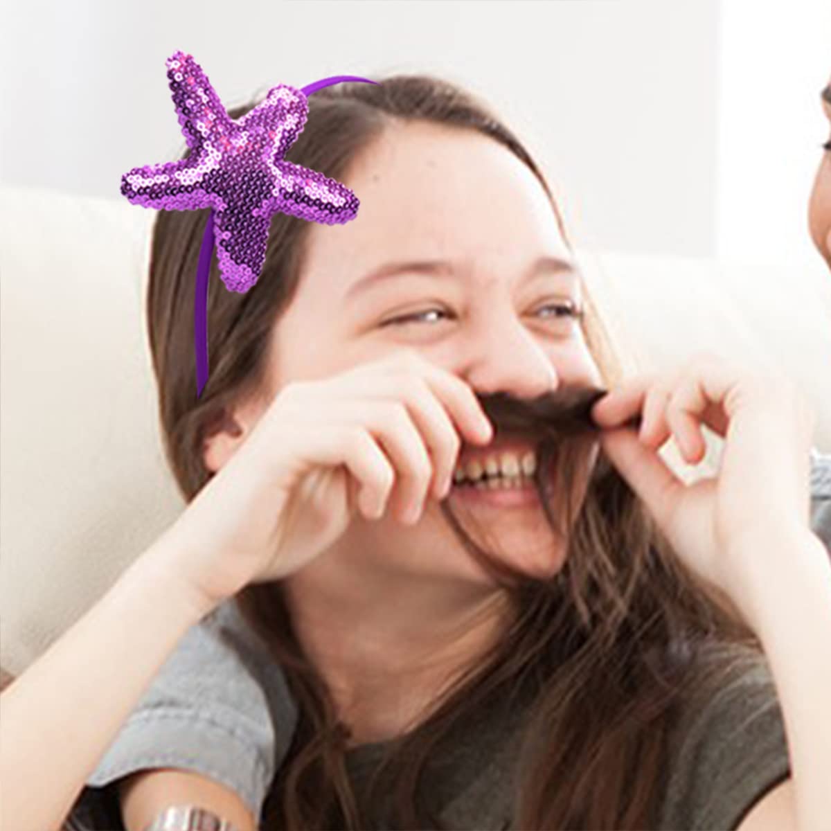 Totelux Diadema de lentejuelas con estrellas de mar, bandas para el cabello con purpurina de estrella de mar, accesorios para el cabello de conchas