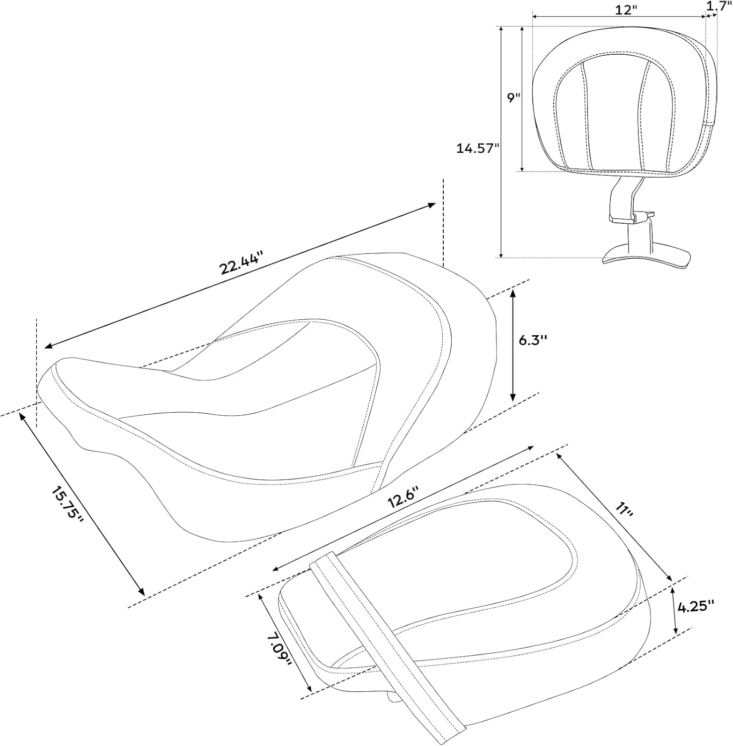 TCT-MOTORPARTS Asiento de pasajero de perfil bajo para Harley Road Street Glide 2009-2023
