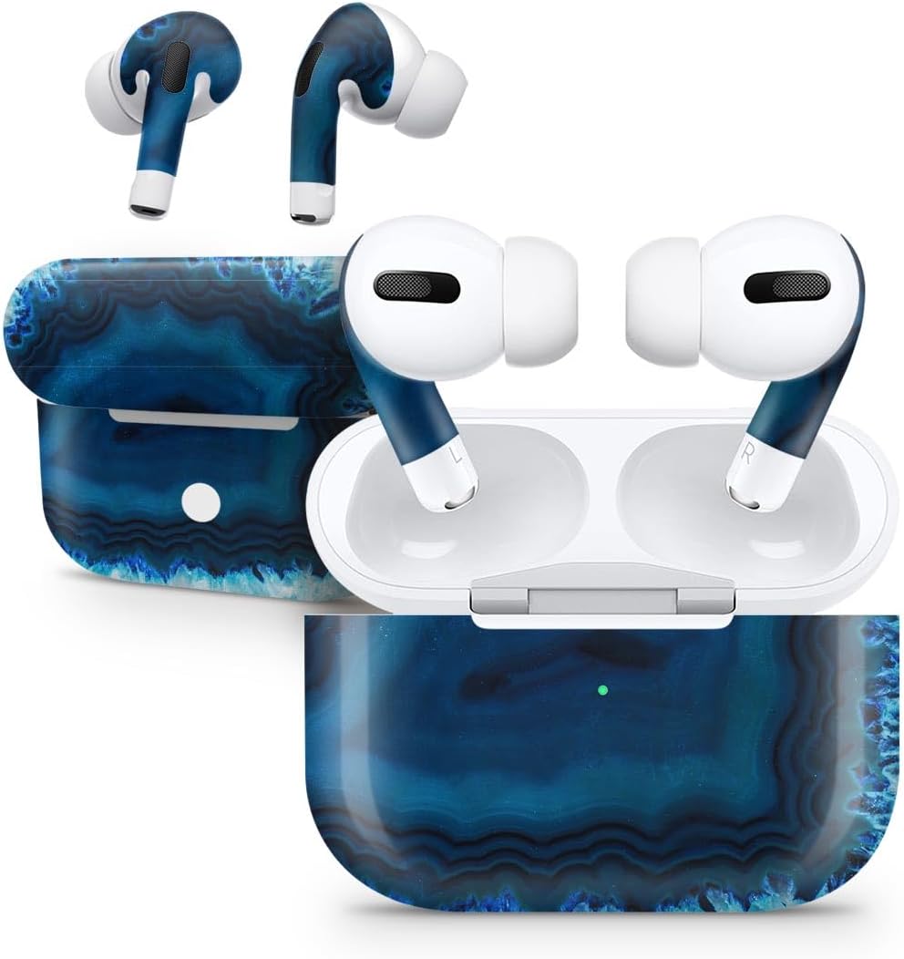 DesignSkinz – Compatible con AirPods Pro 2 – Adhesivo protector de vinilo resistente a los arañazos – Cristal de ágata azul vívido