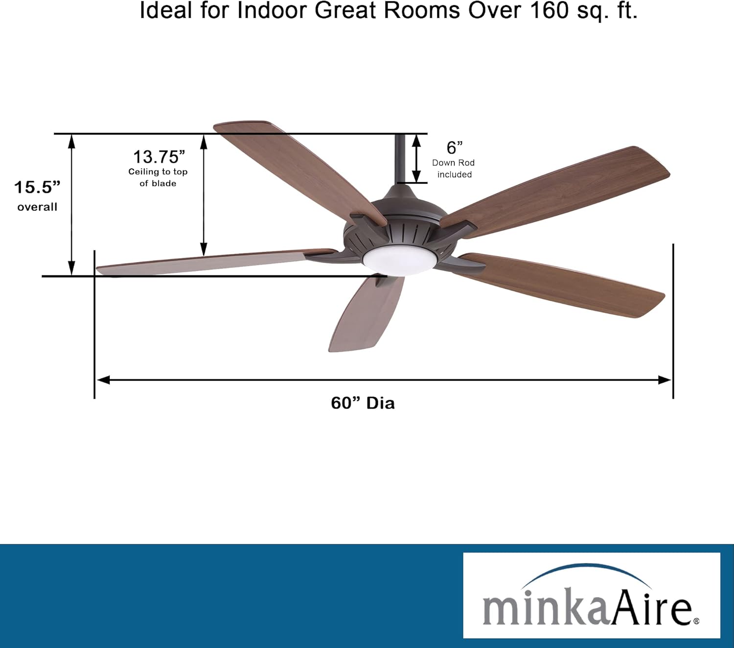 MINKA-AIRE F1001-ORB Dyno XL Ventilador de techo de 60 pulgadas con luz LED y control remoto, bronce aceitado