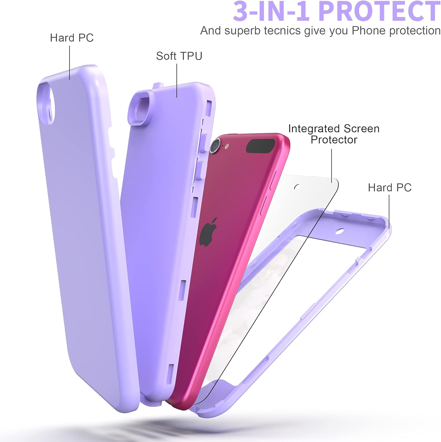 Funda para iPod Touch 7 con protector de pantalla, funda para iPod Touch 6, iPod Touch 5, híbrida de ajuste delgado, protección completa, suave de