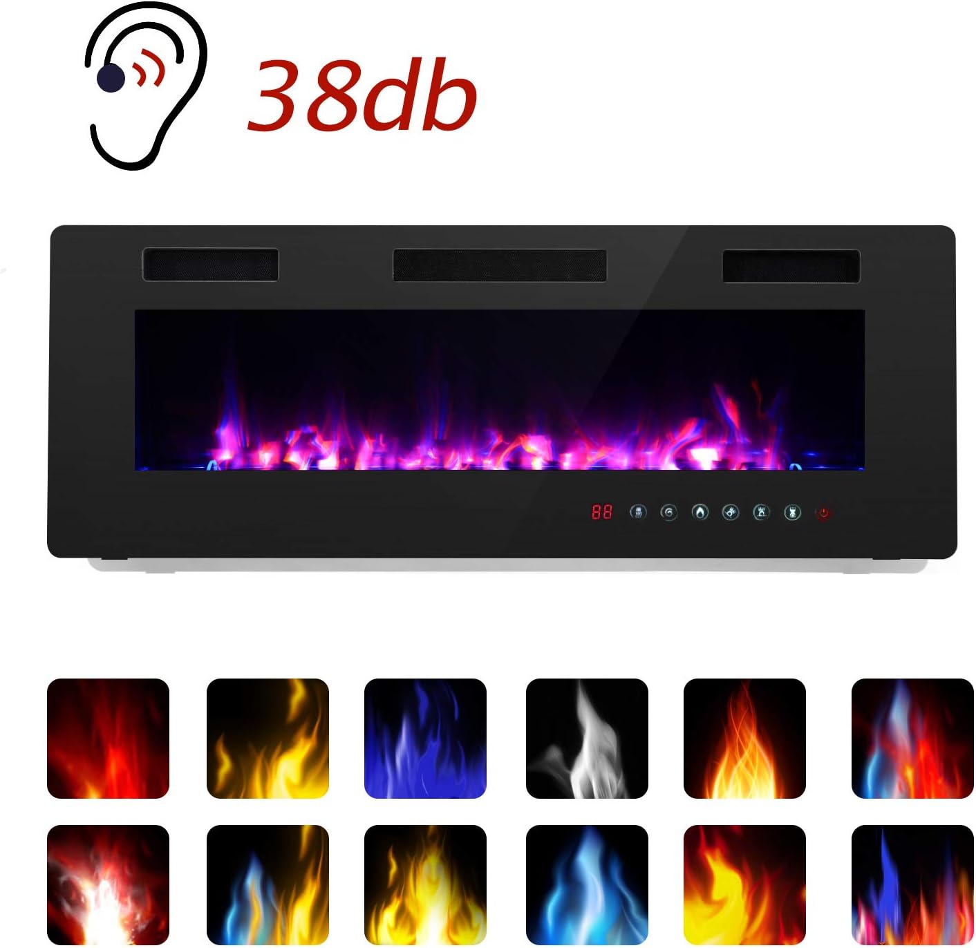 Chimenea eléctrica Finefind empotrada, ultra delgada, de 3.8 pulgadas de inserción, montada en la pared o encastrada, de fácil instalación con mando