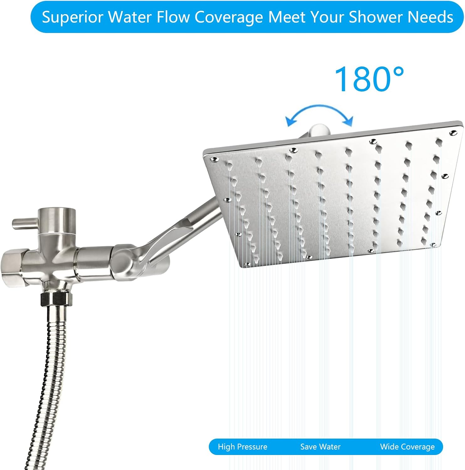 Combo de cabezal de ducha, cabezal de ducha de lluvia antifugas de 8 pulgadas con brazo de extensión ajustable de 11 pulgadas y cabezal de ducha de