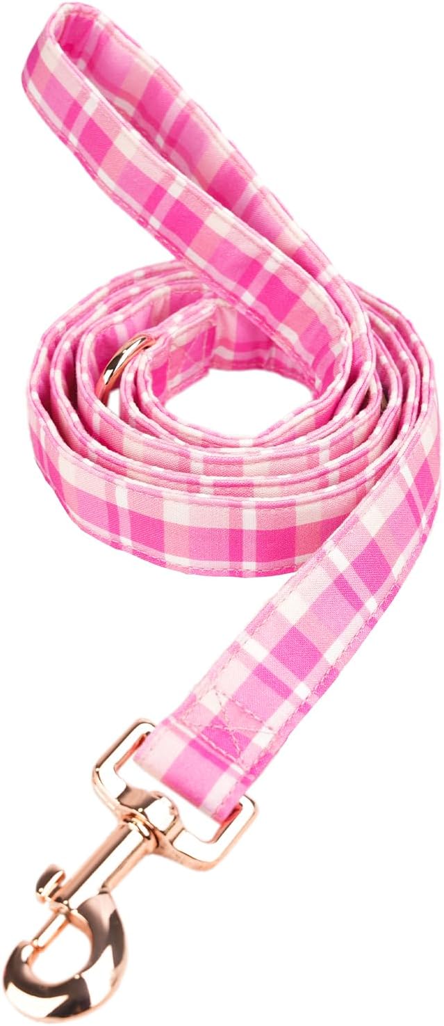 Correa de perro a cuadros rosa con hebilla de metal, calidad inigualable en tamaños pequeños, medianos y grandes para caminar diariamente con