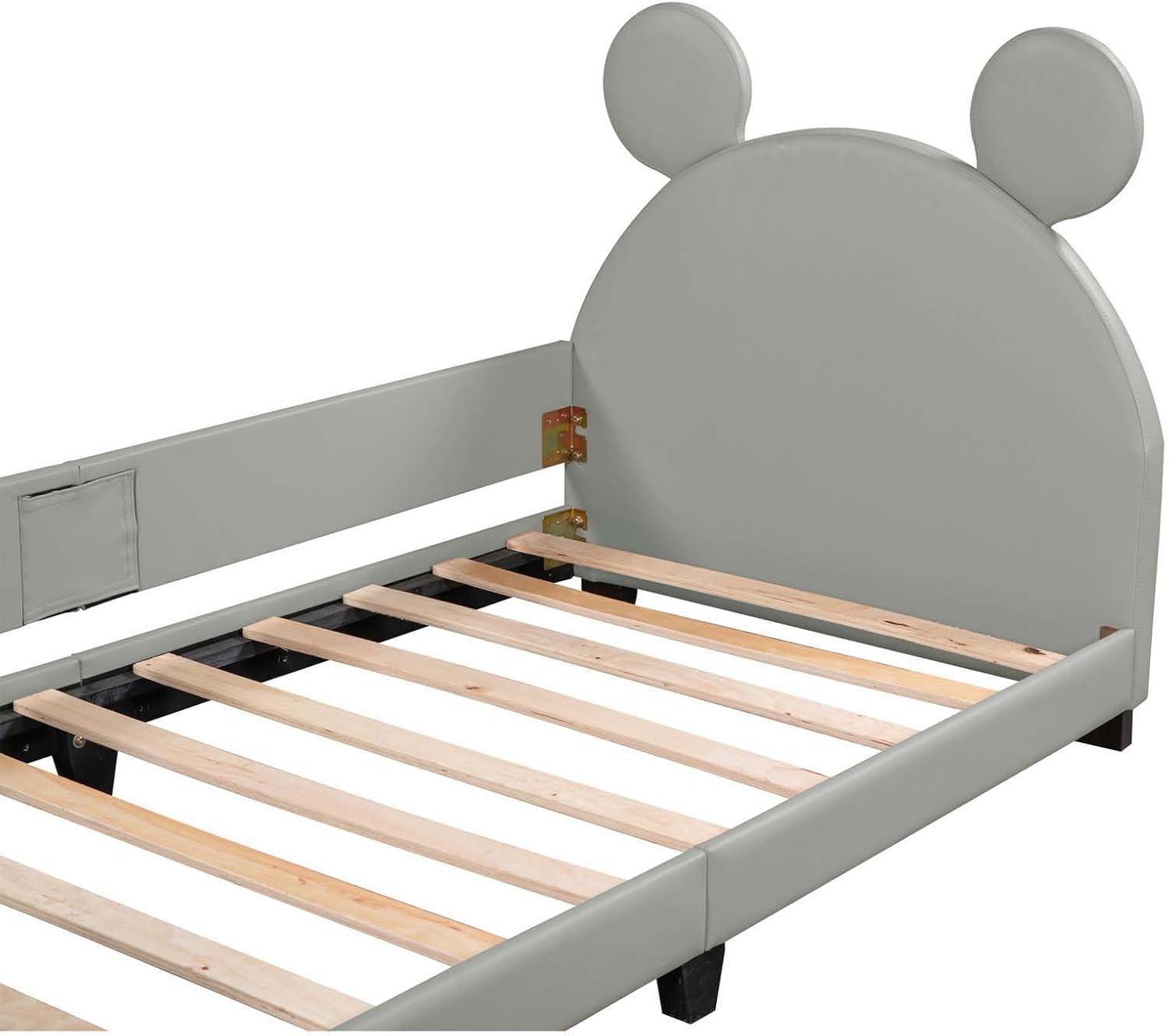 Altillo Cama de plataforma tapizada de cuero de tamaño individual con cabecero de orejas, bonito marco de cama con orejas decorativas para
