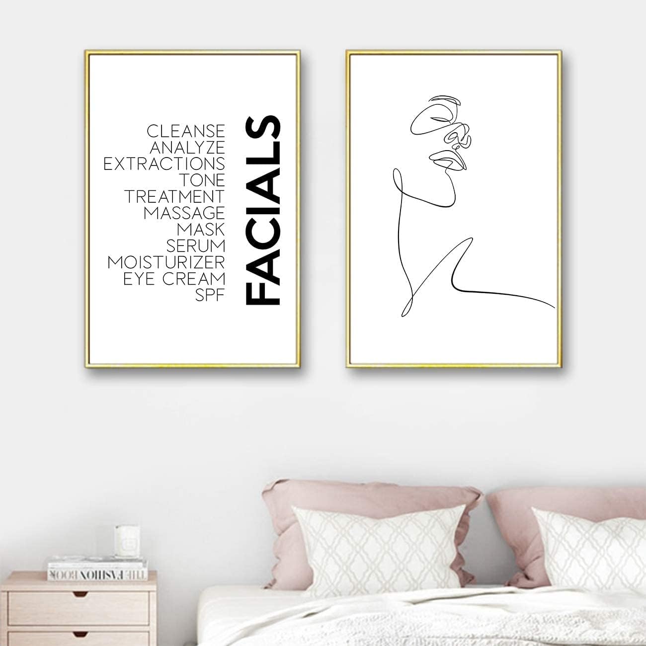Ecyanlv Impresión artística minimalista con citas faciales, arte de pared, impresión en lienzo en blanco y negro, decoración de belleza de spa,