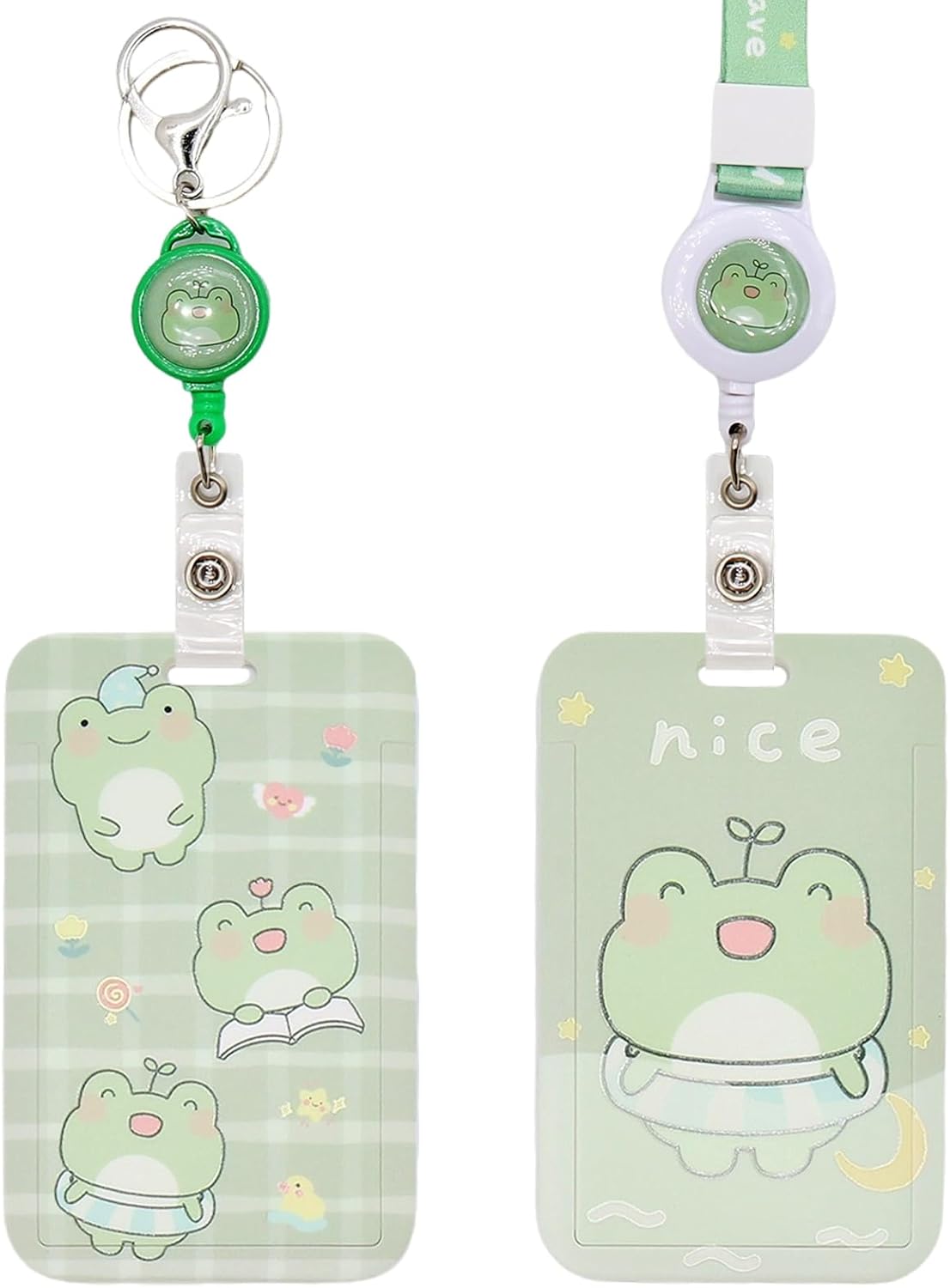 Juego de 2 cordones retráctiles de rana con soporte para identificación, divertido kawaii de pato, gato, perro, caricatura, soporte para tarjetas de