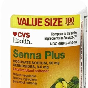 CVS Health Comprimidos laxantes estimulantes y suavizantes de heces, Docusate Sodium 50 mg, sennosides 8.6 mg, 180 unidades CVS Health Comprimidos laxantes estimulantes y suavizantes de heces, Docusate Sodium 50 mg, sennosides 8.6 mg, 180 unidades