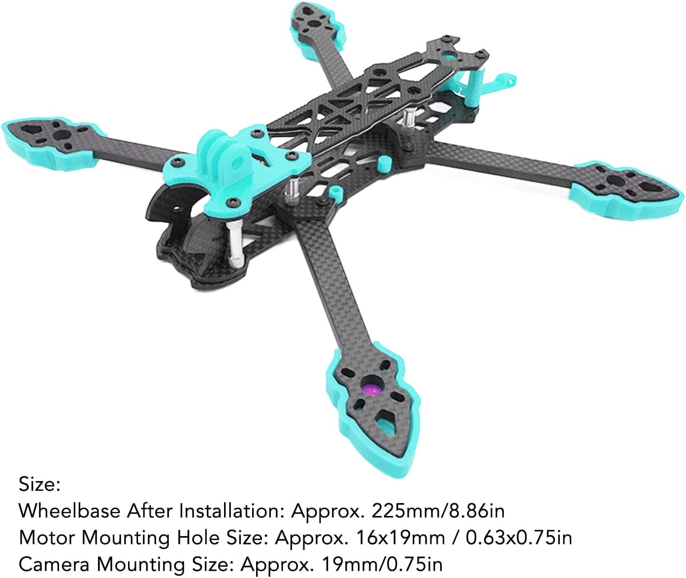 Marco FPV Racing Drone Frame, marco de fibra de carbono RC Quadcopter ligero 8.858 in distancia entre ejes absorción de impactos para RC Drone
