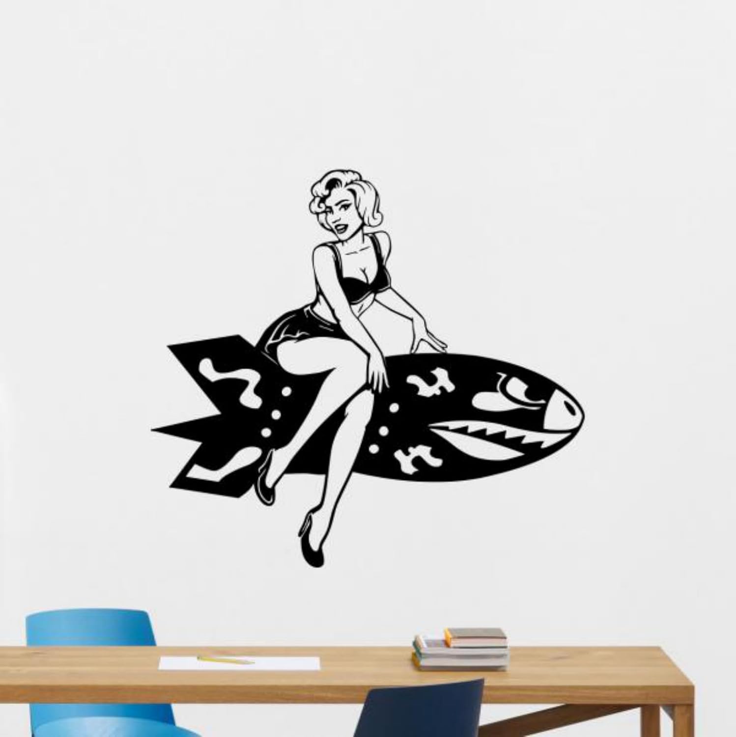 Pin Up Girl on Bomb Decal Vinyl Wall Sticker Sign Retro Pinup Girl Wall Decor Military Poster Wall Art Mural Stencil Print 2640