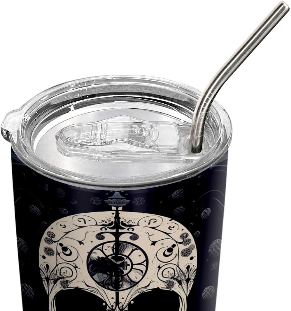 Vaso de Halloween de 20 onzas  Vaso de calavera  Vaso de calavera de calabaza de Halloween, taza de viaje aislada con tapa, termo de café para
