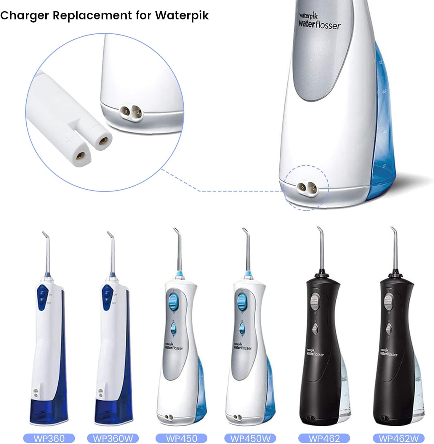Repuesto de cargador para irrigador dental Waterpik WP360W WP462 WP450, cable de alimentación, 5 pies, color blanco
