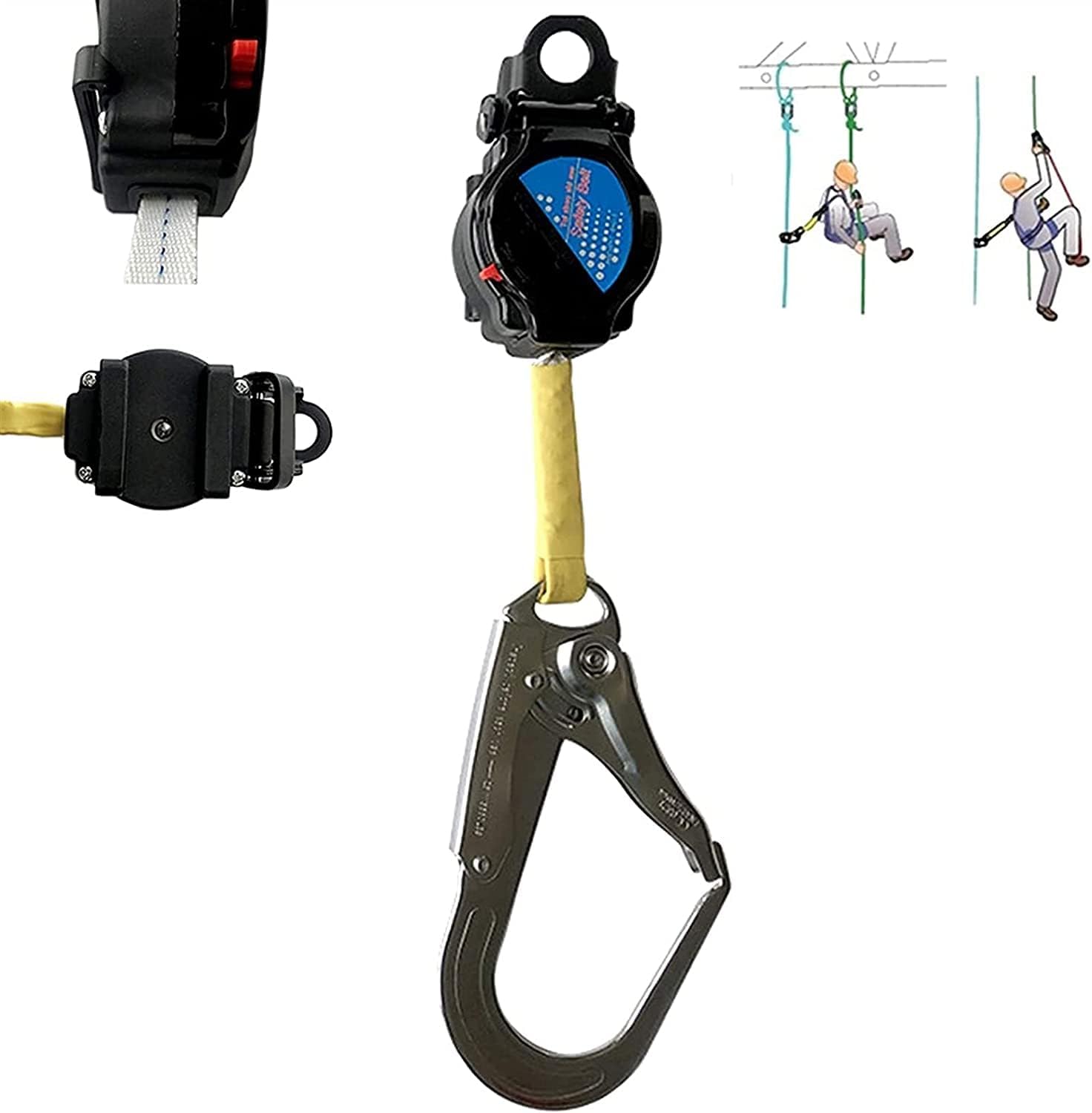 Cable de cuerda de vida auto retráctil, cordón de seguridad retráctil con mosquetón, equipo industrial de seguridad para construcción de techos,