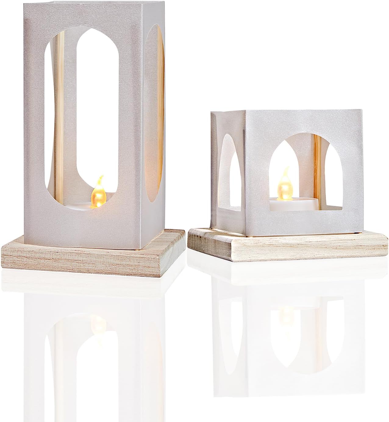 FuHigh Mini linternas con velas LED sin llama, 6 rectángulos + 6 juegos cuadrados de decoración de faroles de velas, centros de mesa de boda para