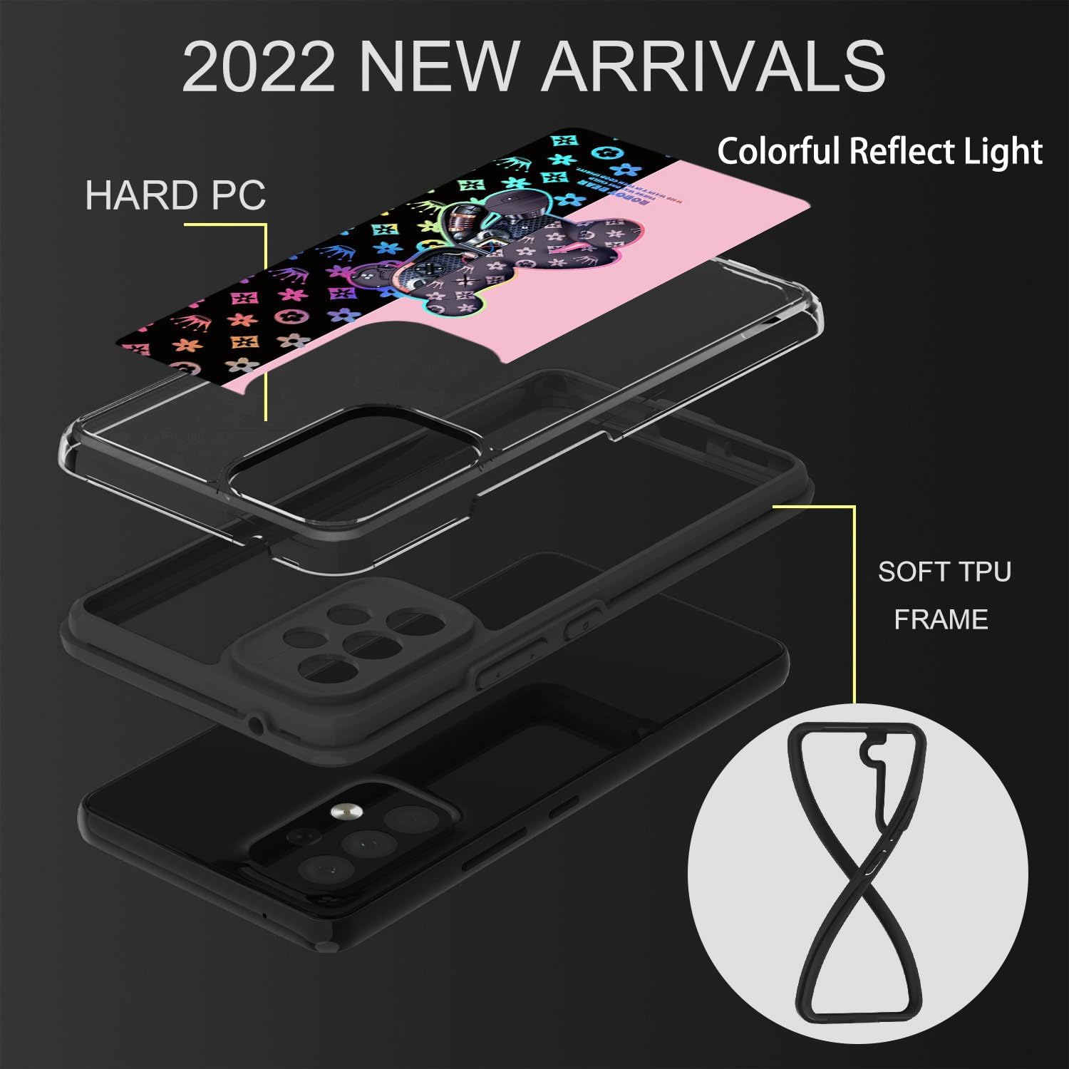 Funda para Galaxy A03S compatible con Samsung A03S S134dl con protector de pantalla de vidrio templado PC duro + silicona suave luz reflectante