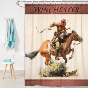JAWO Juego de cortinas de ducha occidentales con diseño de vaquero con pistola a caballo, retro, vintage, decoración de baño con temática del JAWO Juego de cortinas de ducha occidentales con diseño de vaquero con pistola a caballo, retro, vintage, decoración de baño con temática del