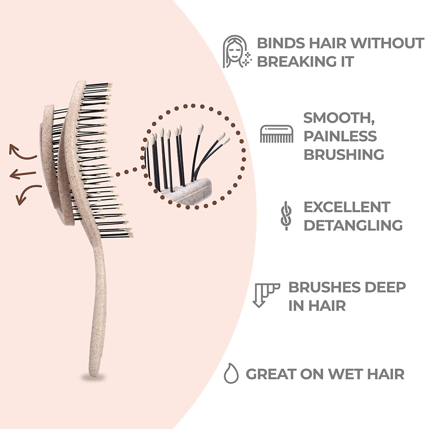 Ninabella – Cepillo orgánico desenredante para el cabello para mujeres, hombres y niños, no tira del cabello, alisador de cabello para cabello liso,