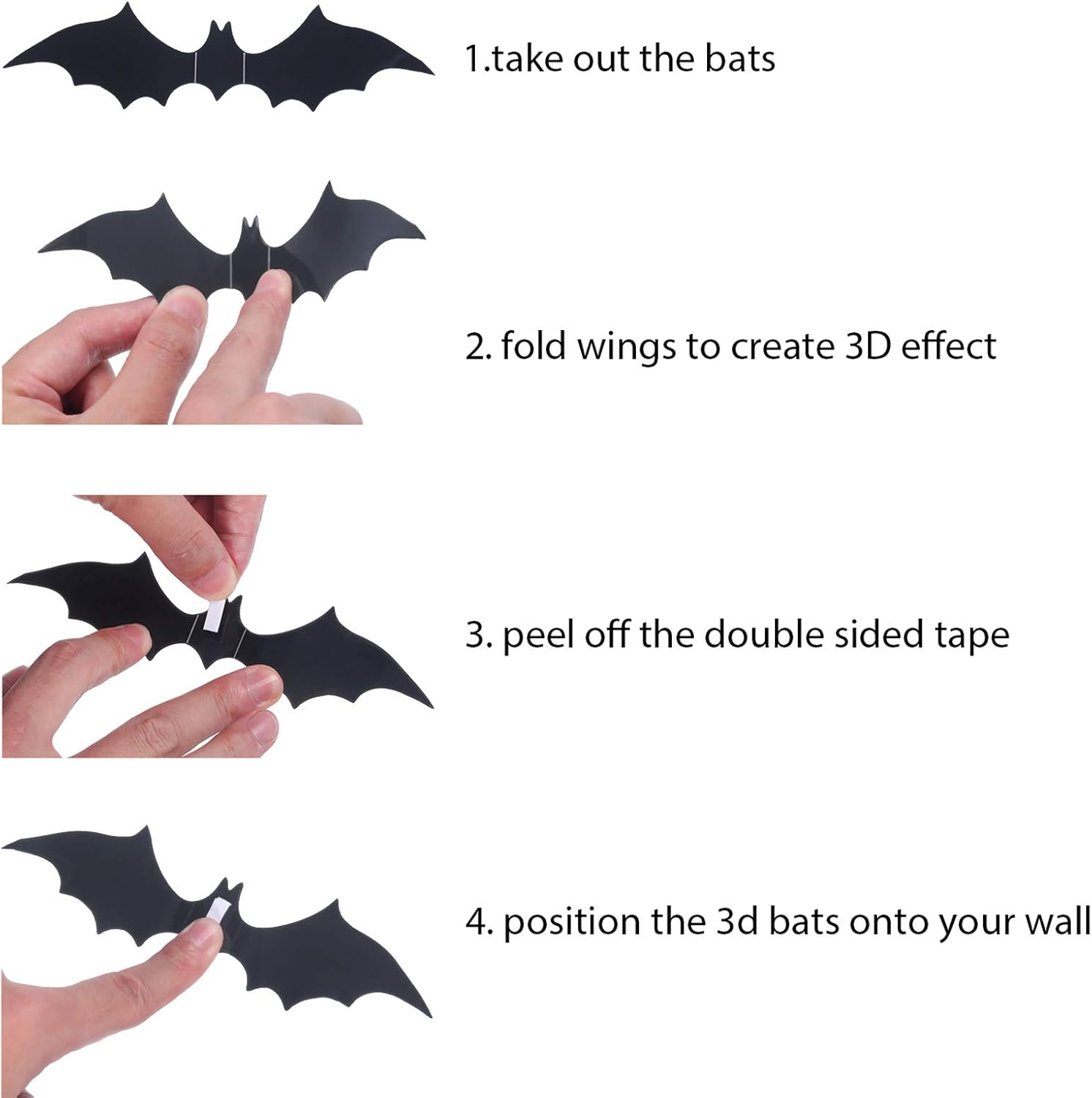 Boao 144 calcomanías de pared de murciélagos 3D de plástico aterrador para Halloween, suministros de fiesta de Halloween, murciélagos decorativos de