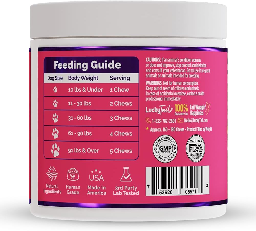 LuckyTail – Masticables probióticos para perros, salud intestinal para perros, esenciales para el abdomen para perros, polvo de calabaza para