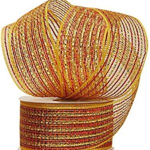 Guirnalda de Navidad de malla decorativa 2-12 pulgadas x 20 yardas, rollo de cinta a rayas rojas doradas y metálicas, festón, otoño, decoración de Guirnalda de Navidad de malla decorativa 2-12 pulgadas x 20 yardas, rollo de cinta a rayas rojas doradas y metálicas, festón, otoño, decoración de