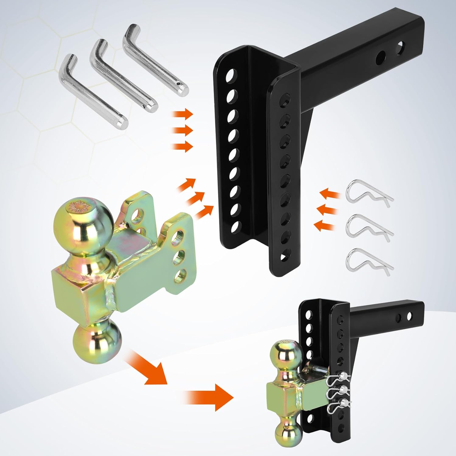 45900 enganches de remolque ajustables, enganche de caída de 2 pulgadas, receptor compatible con enganche curt 45900, caída de 6 pulgadas, bola de