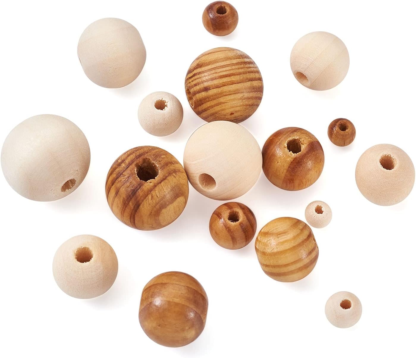 1010 cuentas de madera sin terminar, cuentas redondas de madera natural, 7 tamaños, cuentas espaciadoras de madera surtidas para hacer manualidades