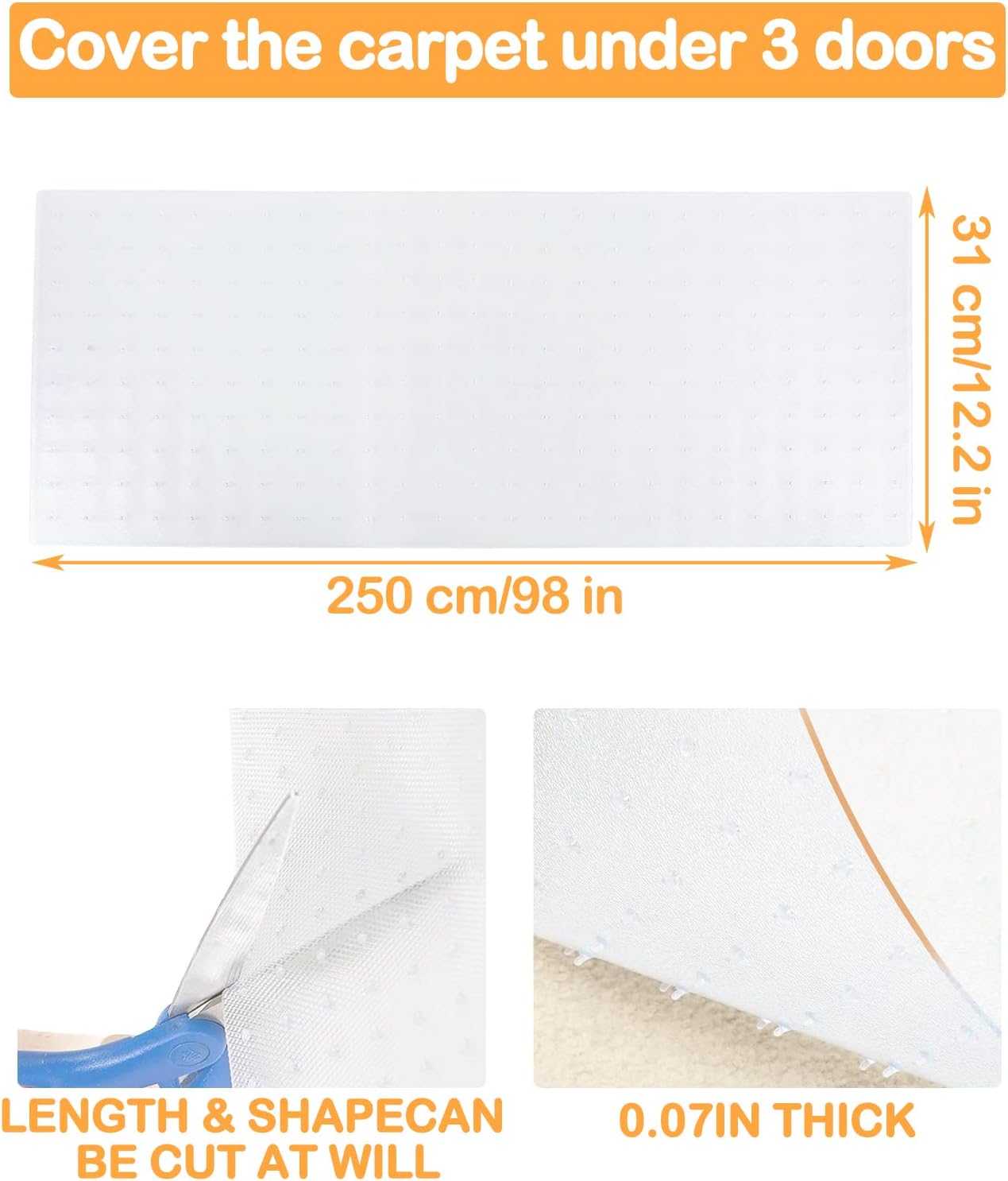 BNOSDM Protector de alfombra para gatos de interior de 8.2 pies, tapón de arañazos, plástico resistente, fácil de cortar, transparente,