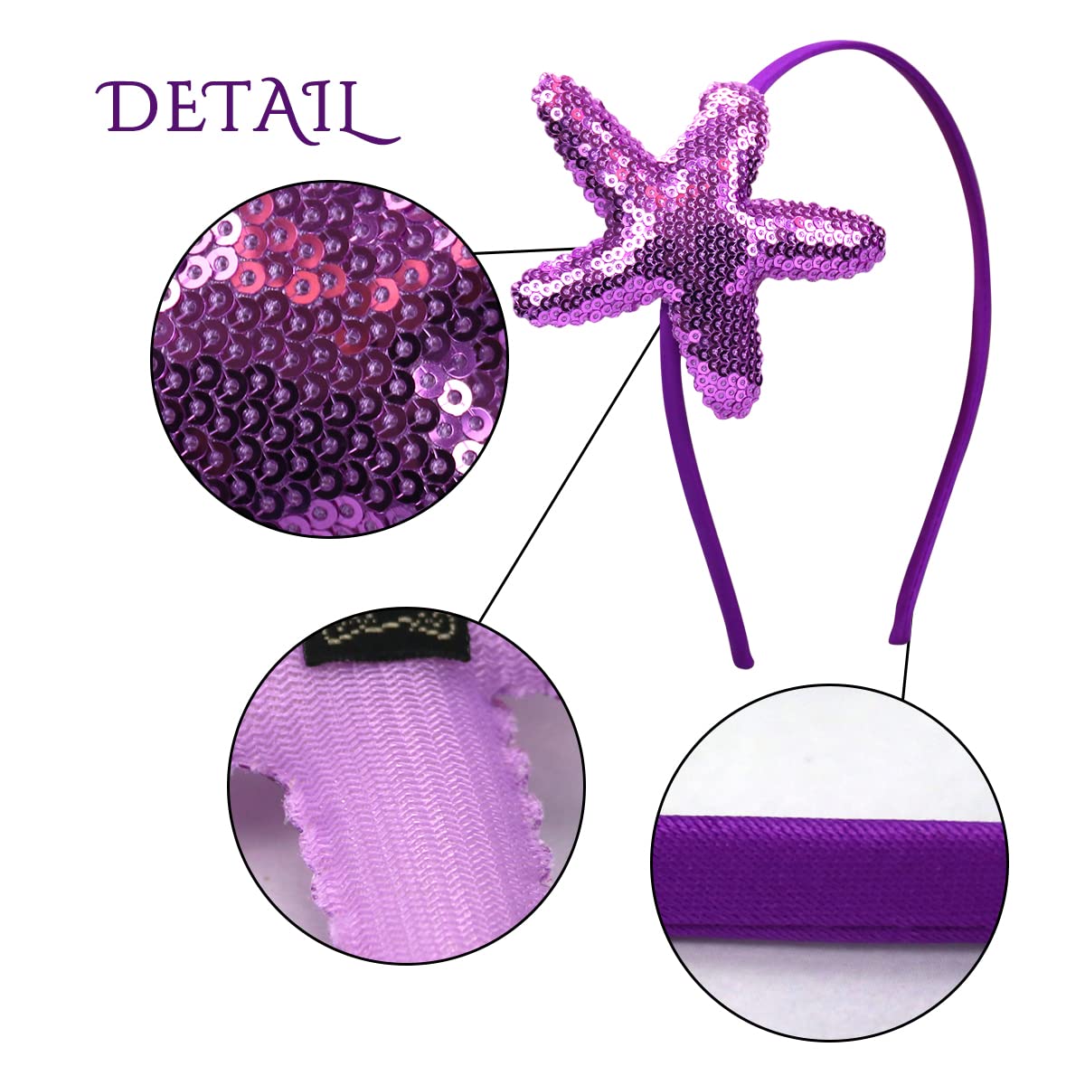 Totelux Diadema de lentejuelas con estrellas de mar, bandas para el cabello con purpurina de estrella de mar, accesorios para el cabello de conchas