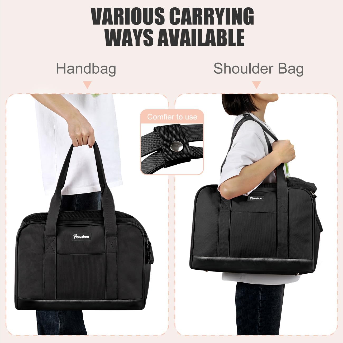 Pawaboo Bolsa transportadora para perros, bolsa de transporte para mascotas con bolsillos, bolsa transpirable de lados suaves para mascotas con