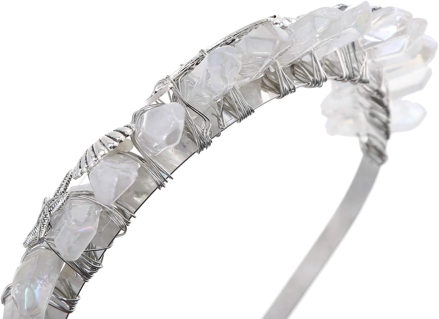 Diadema de corona de cuarzo de cristal crudo, tiara de diamantes de imitación, accesorios para el cabello de sirena, para mujeres, fiestas, bodas