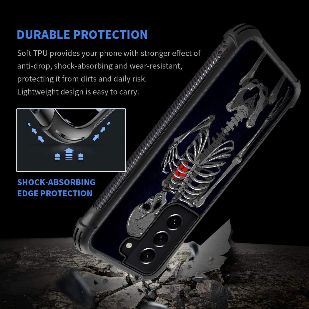 ZHEGAILIAN Funda compatible con Samsung Galaxy S21, diseño gráfico de esqueleto de corazón de freno, acrílico, a prueba de golpes, antiarañazos,