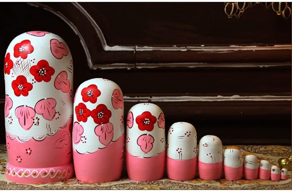 OLOTU Juego de 10 muñecas rusas de anidación con flores rojas con mariposa hechas a mano de madera apilables, juego de juguetes coleccionables