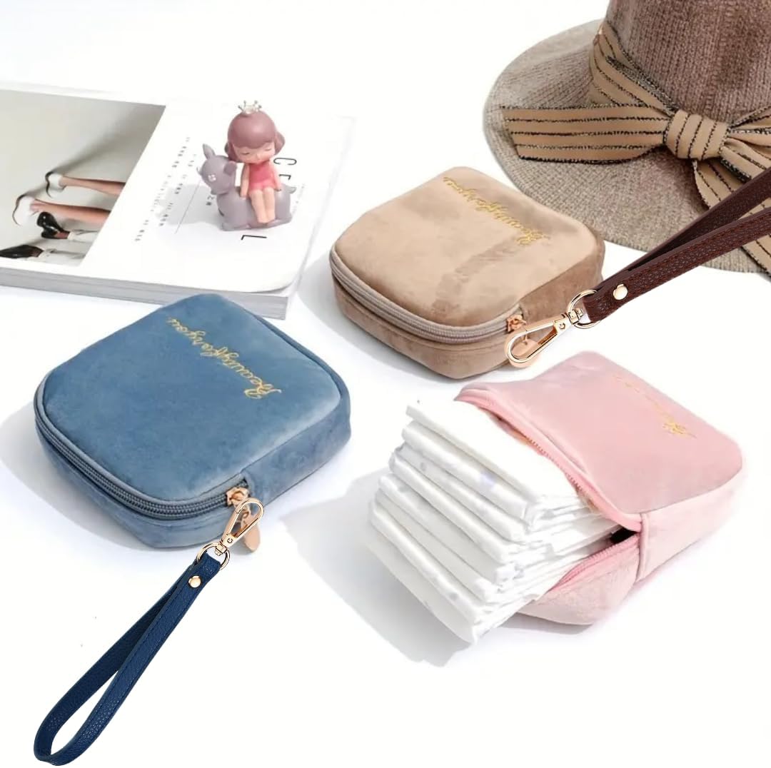 Bolsas de almacenamiento reutilizables para servilletas sanitarias portátiles para mujeres y niñas  Terciopelo suave al tacto con cordón de clip