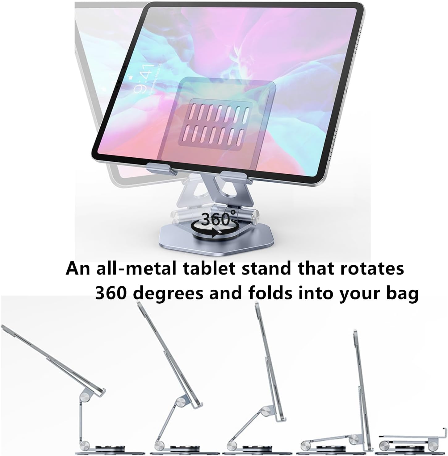 Soporte de escritorio plegable para teléfono y tableta, rotación de 360, soporte portátil ajustable de metal de aluminio, compatible con todos los